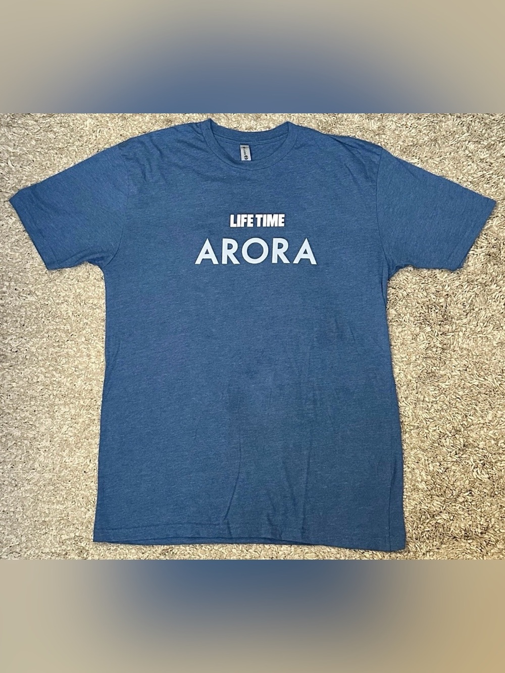 Next Level Apparel Women’s L Blue Crew Neck Graphic Logo Short Sleeve T-Shirt